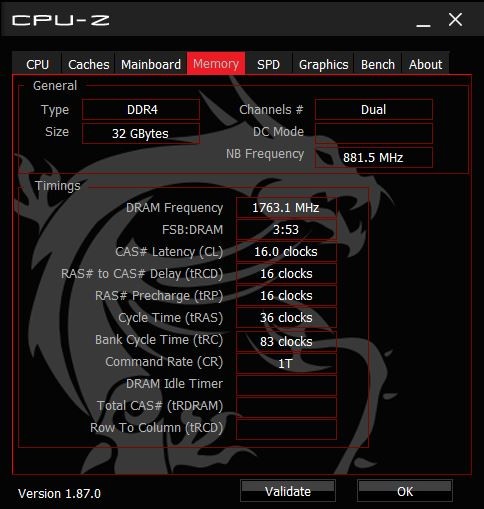 Click image for larger version  Name:	CPUZmemorytab1763MHz16-16-16-36-83.JPG Views:	0 Size:	61.7 KB ID:	166496
